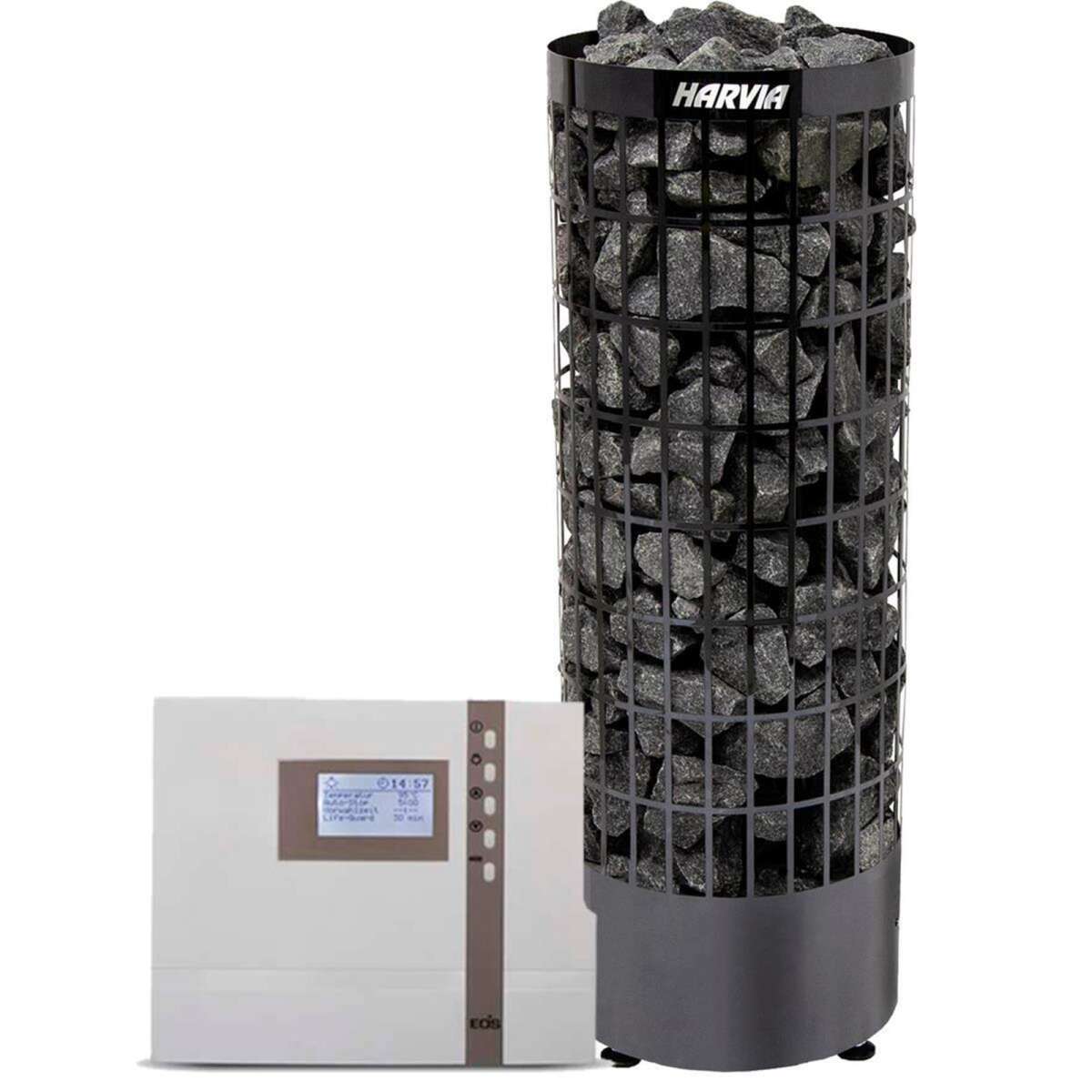 Set Saunaöfen Harvia Cilindro PC90E-Schwarz 9,0 kW mit