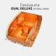Gartensauna Oval Deluxe mit kleiner Loggia und Tisch –